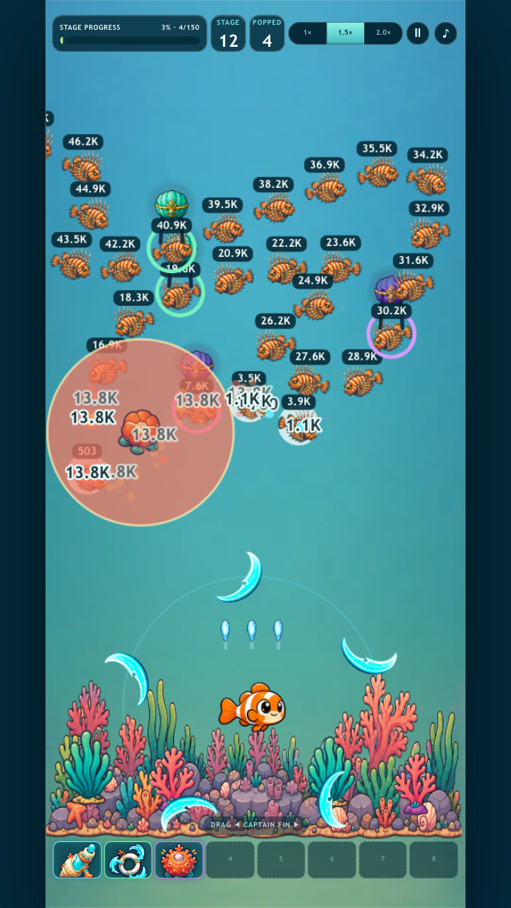 Captain Fin defending the reef with Coral Mine and Tidal Ring